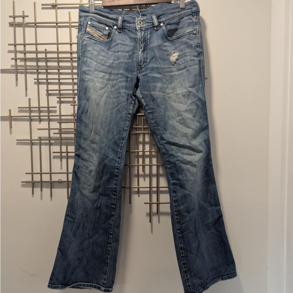 Vtg Y2K Diesel Bootcut Jeans Blue Distressed Sz 32 Made in Italy